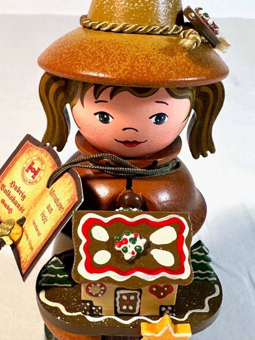 Hubris Volkskunst Swiss Girl w/ Gingerbread House Miniature Smoker w/ Tag